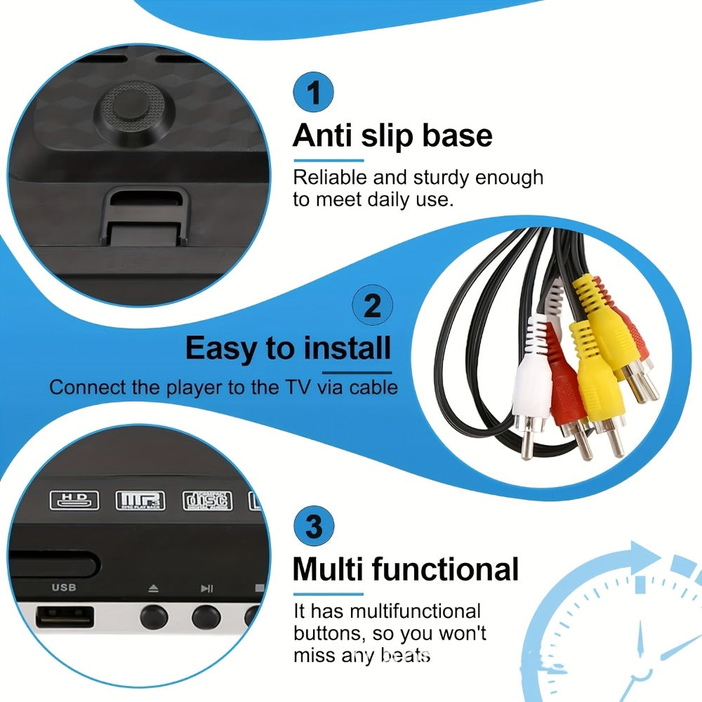 Karaoke DVD Player for Home with Remote Control – All Region CD DVD Player USB Port, Plays DVD CD CD-R CD-RW VCD SVCD DivX MP3, Compact Mini DVD Player for TV HD Picture Quality, Black