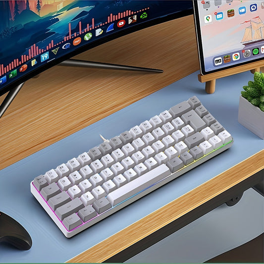 RGB Gaming Keyboard 68 Key Wired Mechanical Feel with RGB Backlight Film Switch Keycap Detachable Cable Compact TKL Layout for Gaming Office PC – 61/68 Key Multi-Color Options (K701)