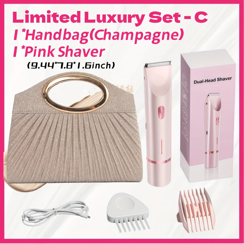 Bikini Trimmer for Women 2-in-1 Dual Head IPX7 Waterproof Electric Shaver Body Hair Trimmer Facial Hair Remover Bikini Underarm Leg Arm Face 90-Min Battery USB Rechargeable Pink Travel-Friendly