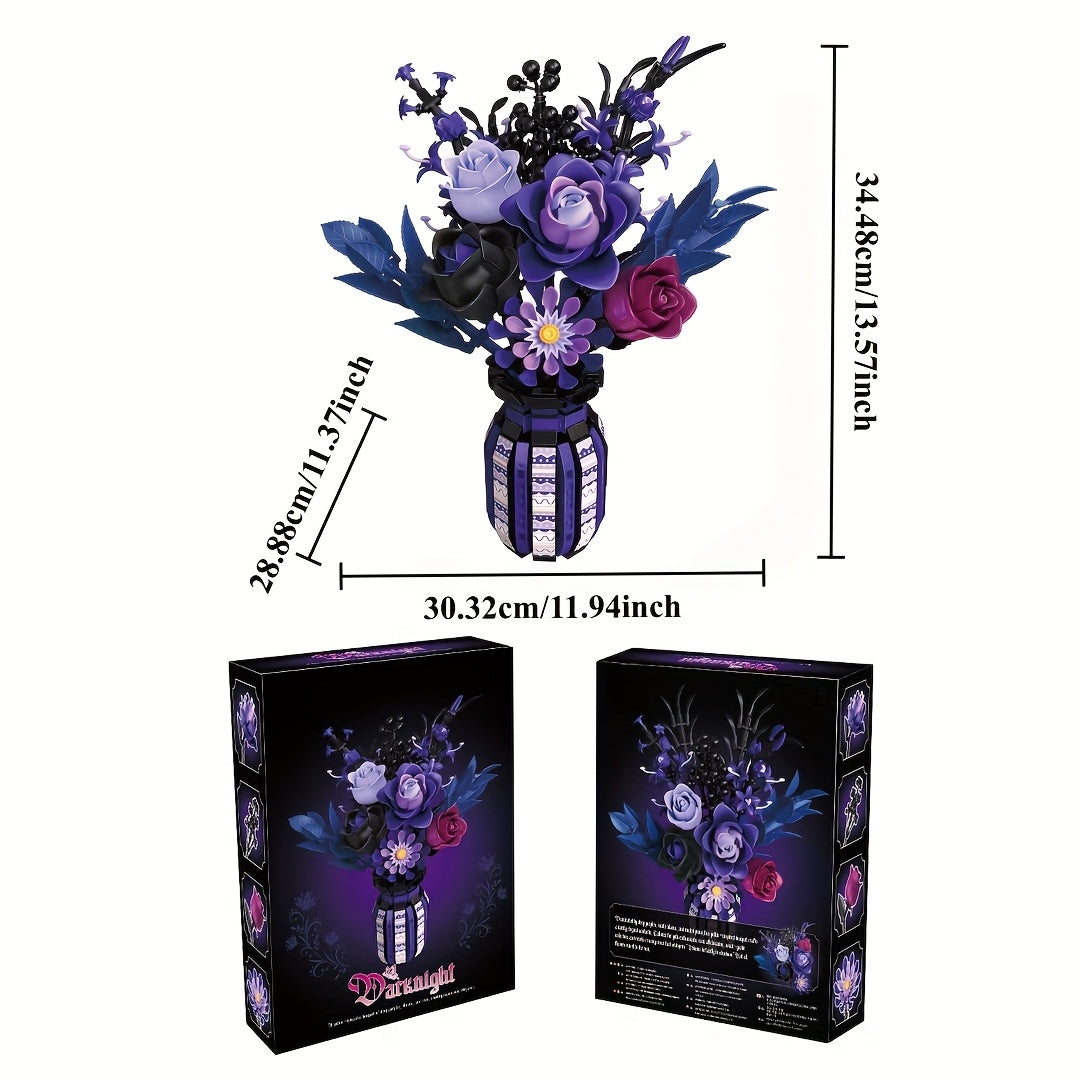 Gothic Flower Bouquet Building Block Set, 1,218-Piece DIY Vase Kit