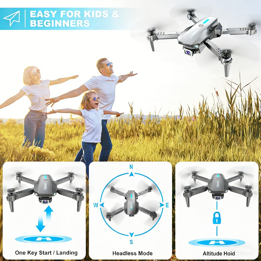 Foldable HD Camera Drone Free Storage Bag USB-C Charging 3D Flips Single or Dual Camera Built-in Screen Remote | Beginner Vlogging Aerial Photography Quadcopter Gift for Kids Teens Adults