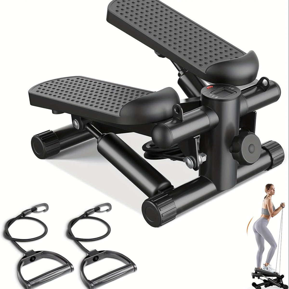 Compact Mini Stair Stepper with Resistance Bands – Twist Motion Full Body Workout Machine, 300 LBS Capacity, Portable Home Gym Cardio Step Trainer for Men Women