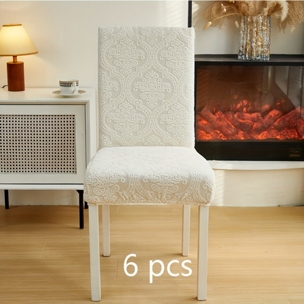 Dining Chair Covers Stretch Velvet Washable Removable Slipcovers Set of 4 or 6 for Kitchen Home Hotel Banquet — Elastic Band Silver Fox Velvet 200GSM