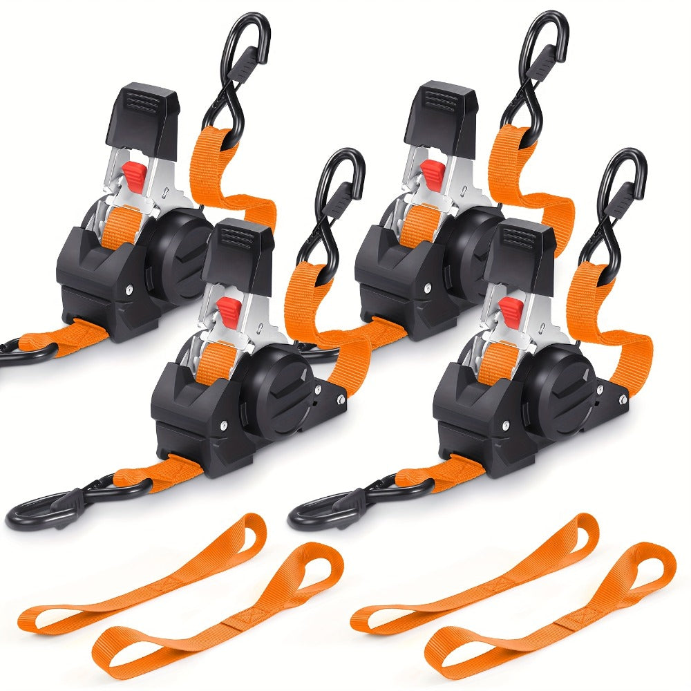 Retractable Ratchet Straps with Extension Strap – Heavy Duty Auto Self-Retracting Tie Down Cargo Straps for Truck Trailer Motorcycle Moving & Appliances
