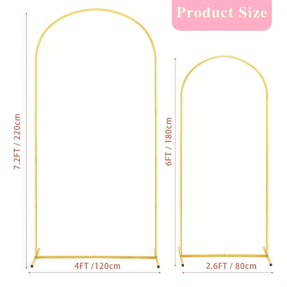 Metal Arch Backdrop Stand Set of 2 (7.2FT + 6FT) – Gold Wedding Arch Frame for Balloon & Flower Decoration, Ideal for Wedding Ceremony, Baby Shower, Birthday Party & Holiday Events