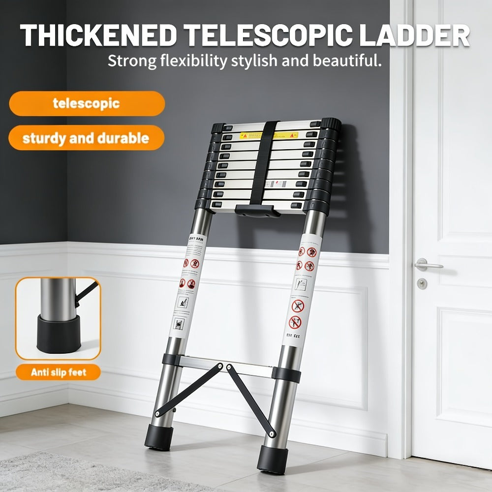 Telescoping Extension Ladder Aluminum Heavy Duty 330 LBS – 6.5 / 8.5 / 10.5 / 12.5 FT Folding Telescopic Ladder, Easy Store, Multi-Purpose for Roof Repair, Painting, Gutter Cleaning & Outdoor Work