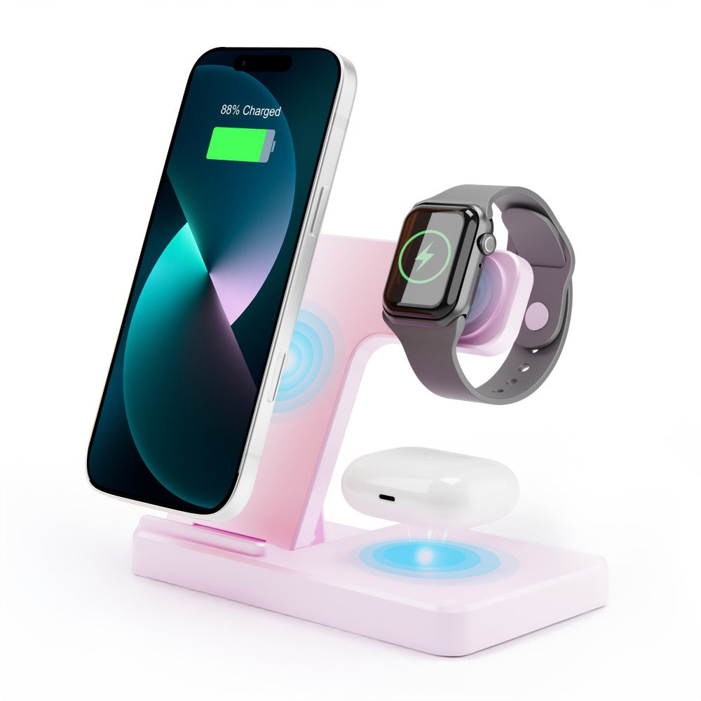 4-Color MagSafe 3-in-1 Wireless Charging Station 15W – Fast Charge Stand for iPhone 17 16 15 14 13 12 Pro Max, Apple Watch Ultra Series 10 9 8 7 SE & AirPods 4 3 2 Pro | Sky Blue Sakura Pink White Black