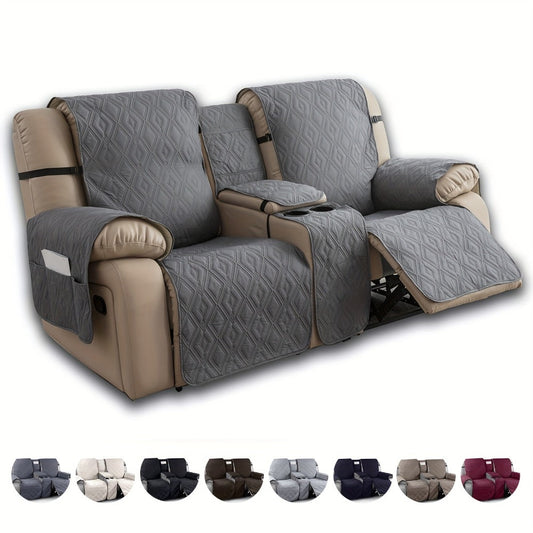 Recliner Loveseat Cover, 4-Piece Polyester Knit Set with Center Console Cover and Straps