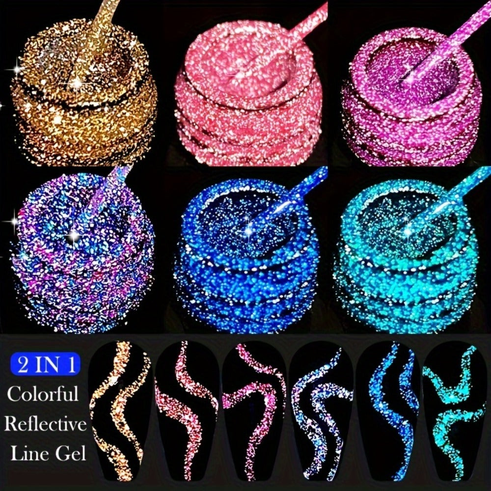 Glitter Liner Nail Art Gel 5ml Super Reflective – Ultra Fine Brush Tip Nail Art Drawing Gel for Stripe Line & Detail Designs, Long Lasting UV LED Nail Art Liner Gel for Salon & DIY Home Women
