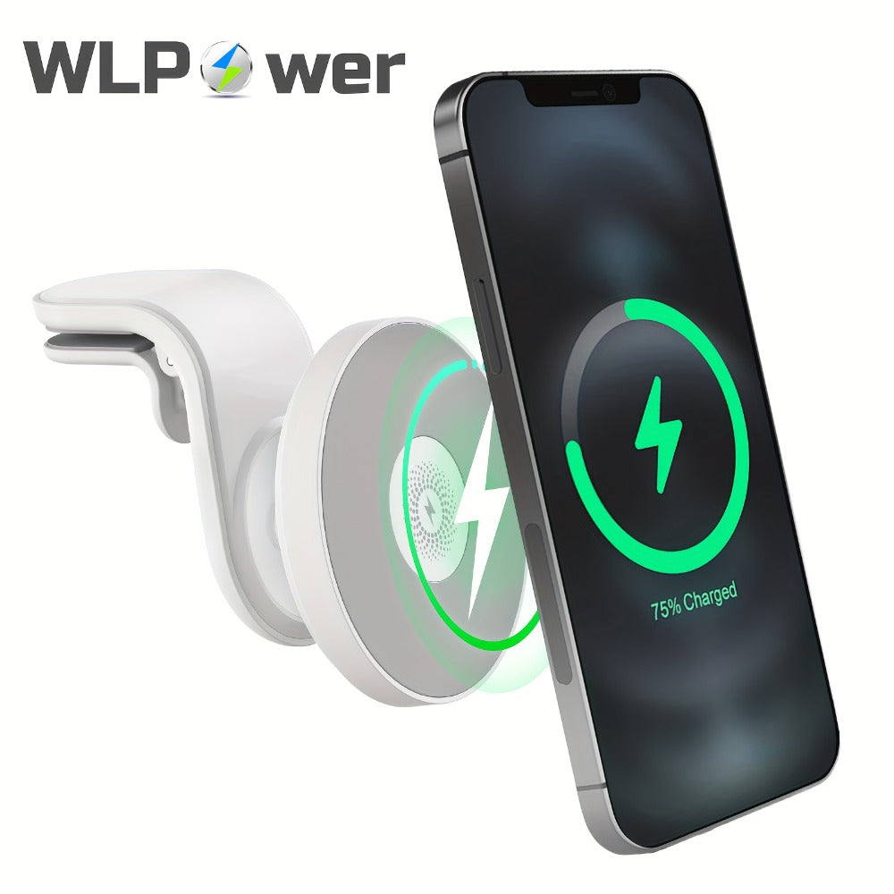 Magnetic Wireless Car Charger Mount 15W 360° Swivel Ball Joint Air Vent Holder for iPhone 17 17 Air 17 Pro Max 16 15 14 13 12 Series, Samsung Galaxy S24 S23 S22 & All Qi Devices – White