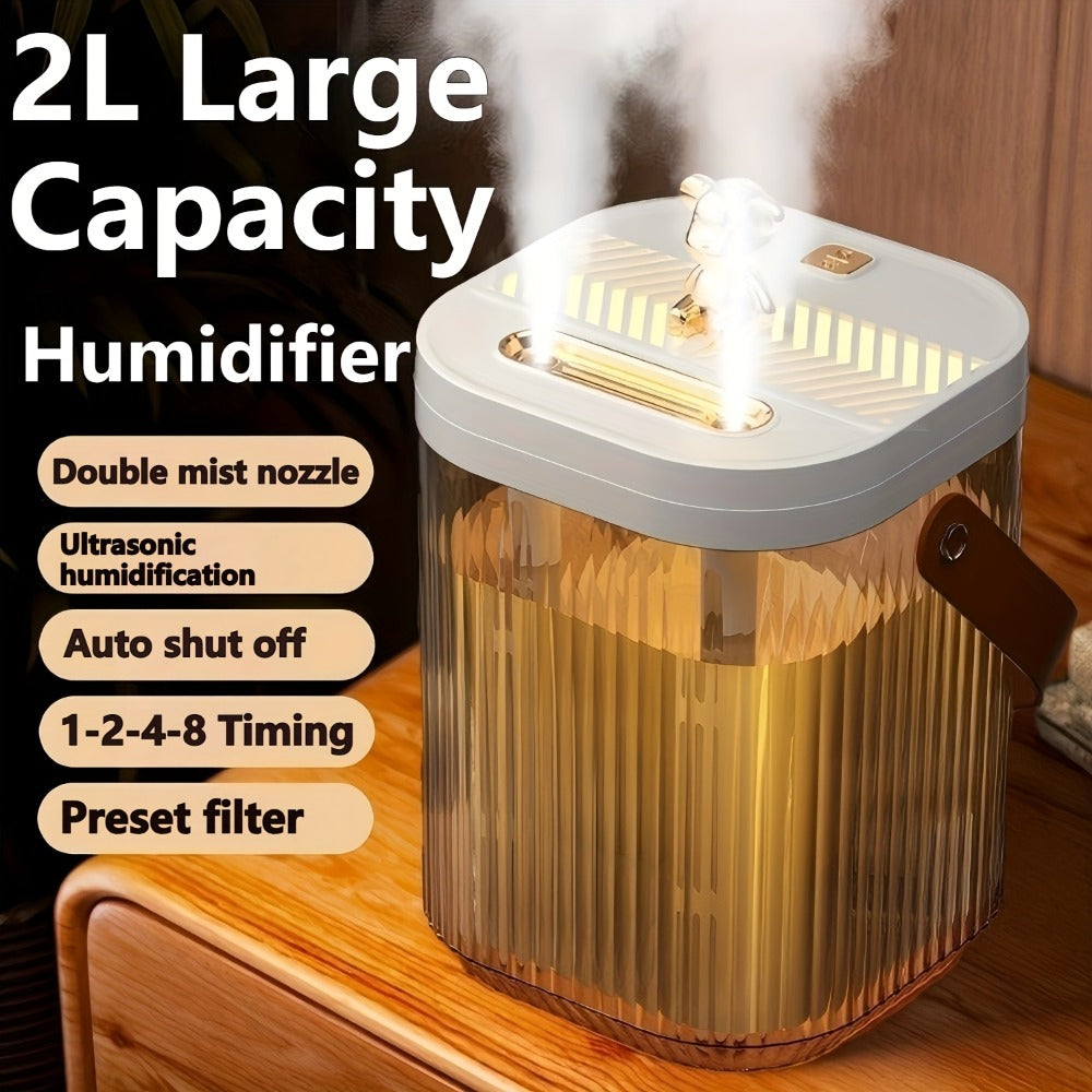 Large Humidifier 2L Smart 2-in-1 with Night Light – Dual Nozzle, 3 Mist Modes, Auto Shut-Off, Dry Burn Protection, Silent Operation, Covers 215 Sq Ft, for Bedroom, Baby Room & Office (Green)