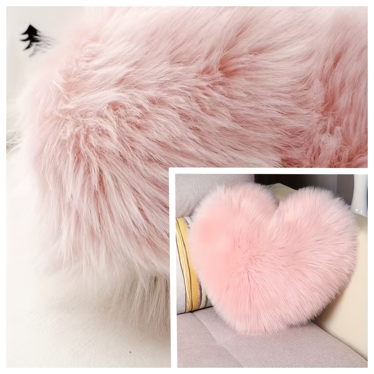 Heart Shaped Plush Pillow Cover Faux Wool Fluffy Cushion Cover for Sofa Bed Chair Car - Valentine's Day Decor Throw Pillowcase 17" Soft Decorative Pillow Case, Red & Pink, Insert Not Included