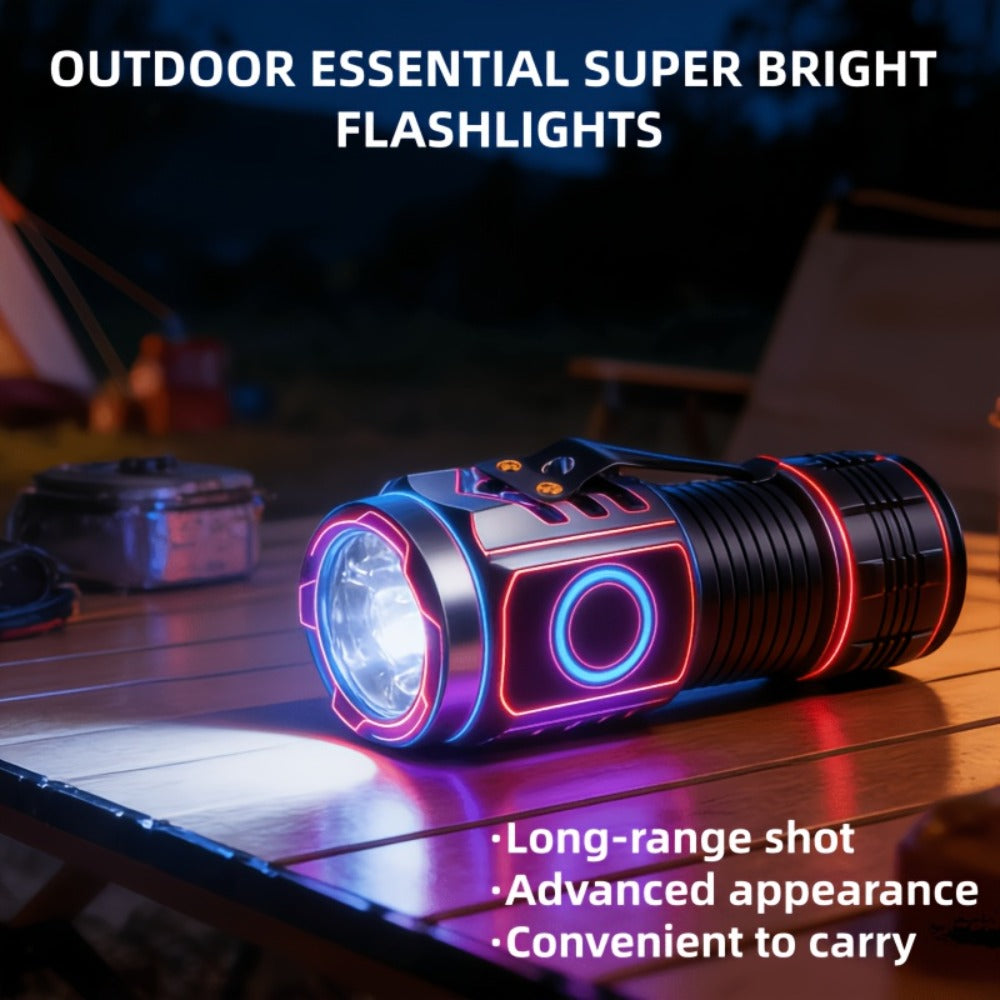 Handheld Flashlight 2 Pack Rechargeable LED | Ultra-Bright Multi-Mode Working Lamp Long Distance | ABS Portable Torch for Camping Hiking Emergency Home Outdoor Use