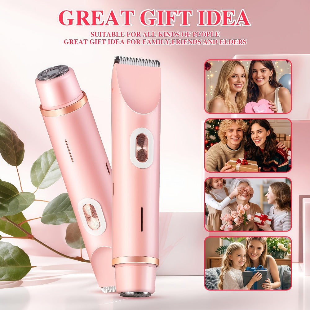Electric Hair Trimmer for Women Dual Head IPX7 Waterproof USB Rechargeable Painless Bikini Trimmer Face Body Shaver Arms Legs Underarm Bikini Line Sensitive Skin Pink Special Edition Gift Set