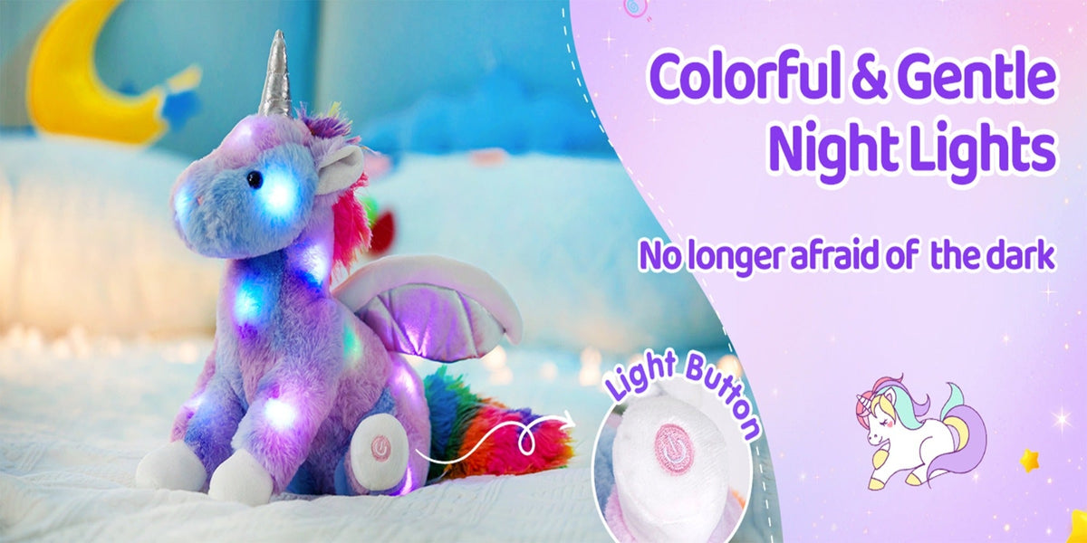 Glowing Unicorn Plush Toy with Optional Music in Two Styles