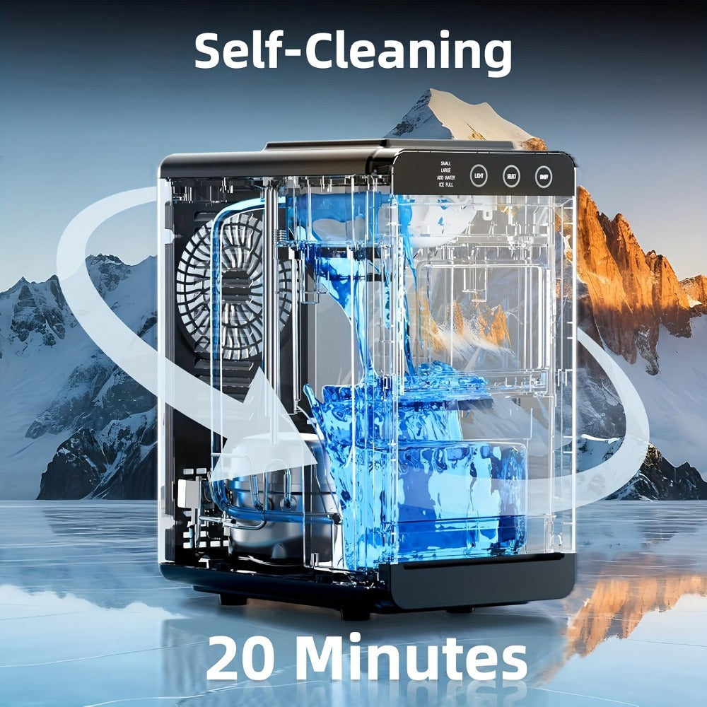 Portable Ice Machine – 28 Lbs/24Hrs, 8 Ice Cubes in 6 Mins, Self-Cleaning, Quiet Compact Countertop Ice Maker with 27oz Tank, 1.1lb Storage Basket & Scoop for Home, Kitchen, Camping & RV