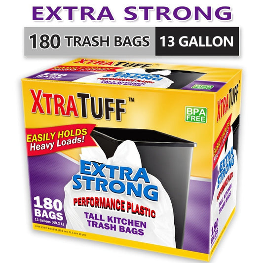 Trash Bags, 13 Gallon, Standard, Clear & Drawstring Pack Options