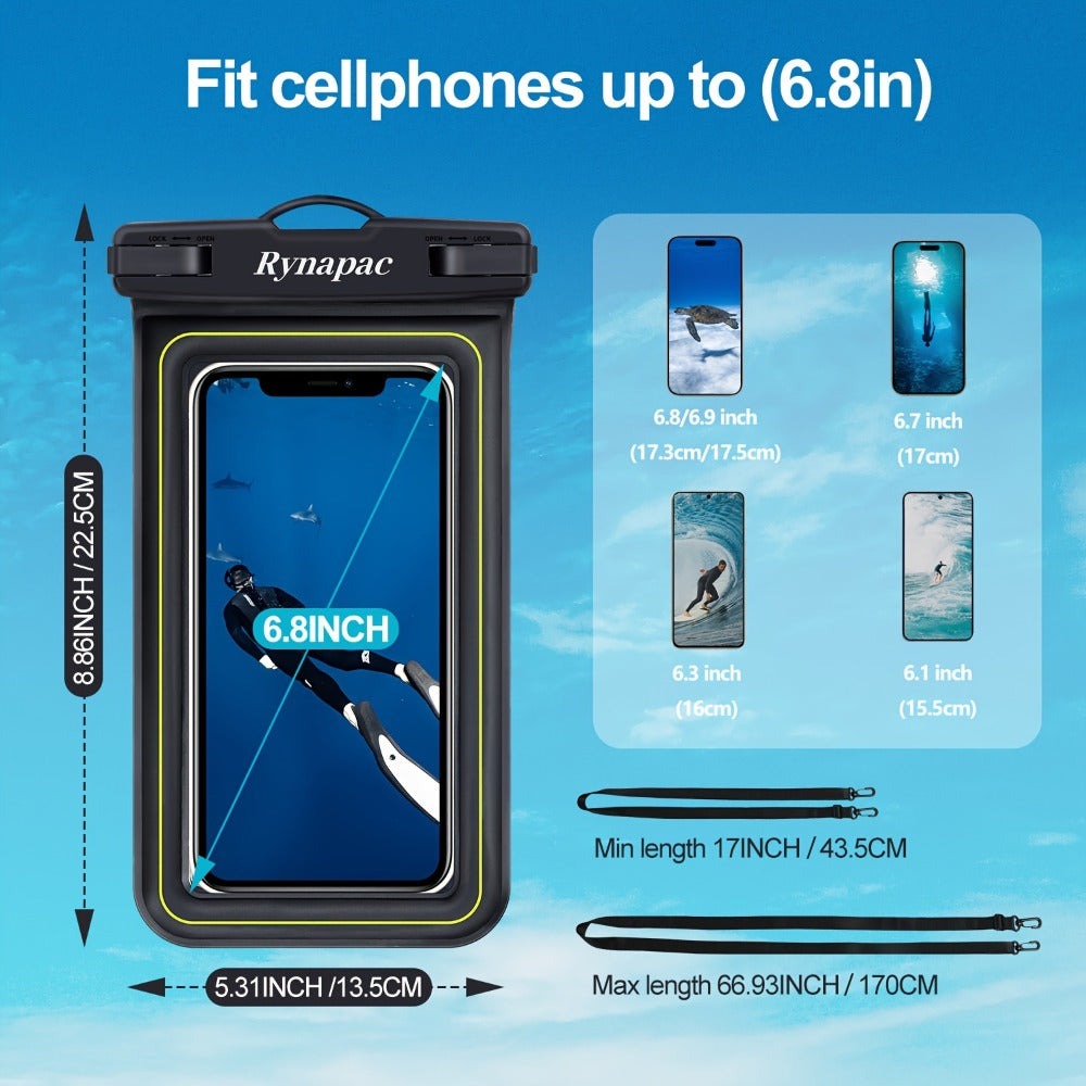 Buoyant Waterproof Phone Dry Bag 2 Pack for iPhone 16 15 14 13 12 11 Pro Max Samsung Galaxy – Float Pouch Beach Pool Water Park Kayaking Universal Fit