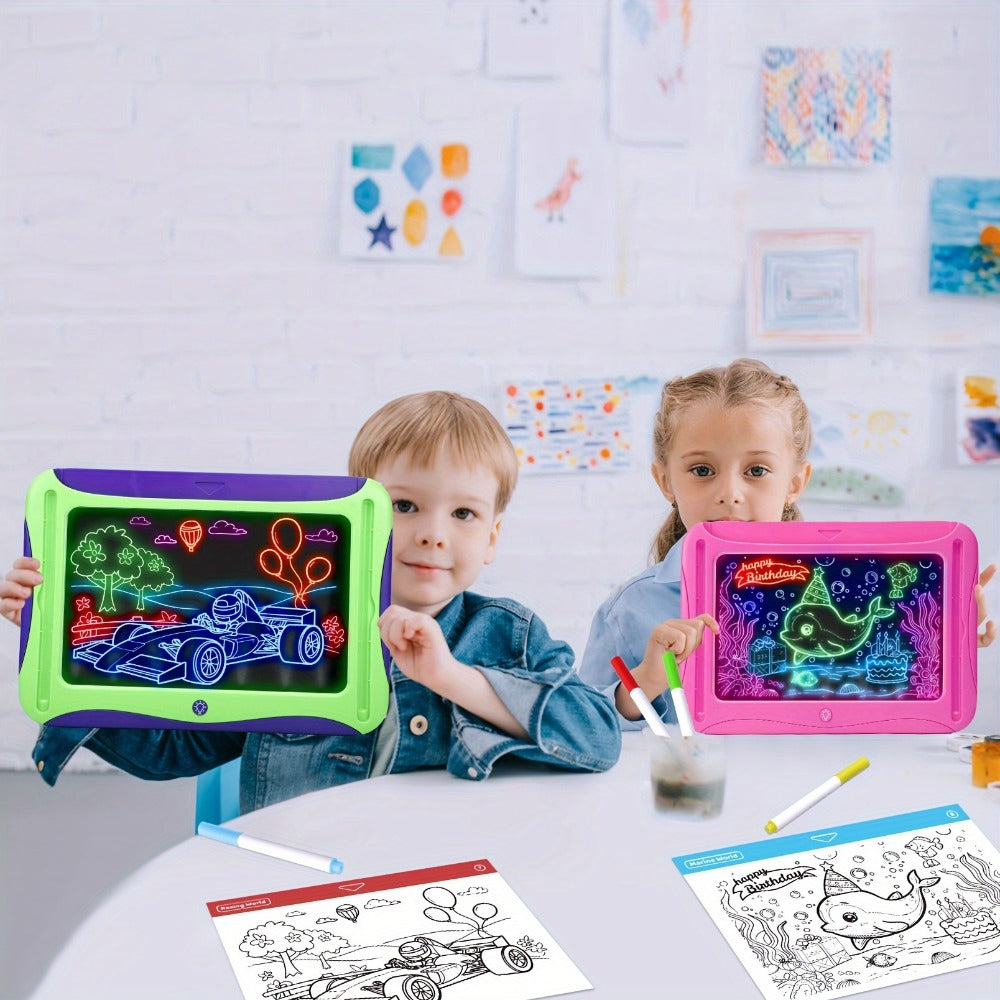 LED Light Up Drawing Board for Kids with 9 Double-Sided Tracing Cards & 6 Markers – Travel Doodle Board, 6 Colors