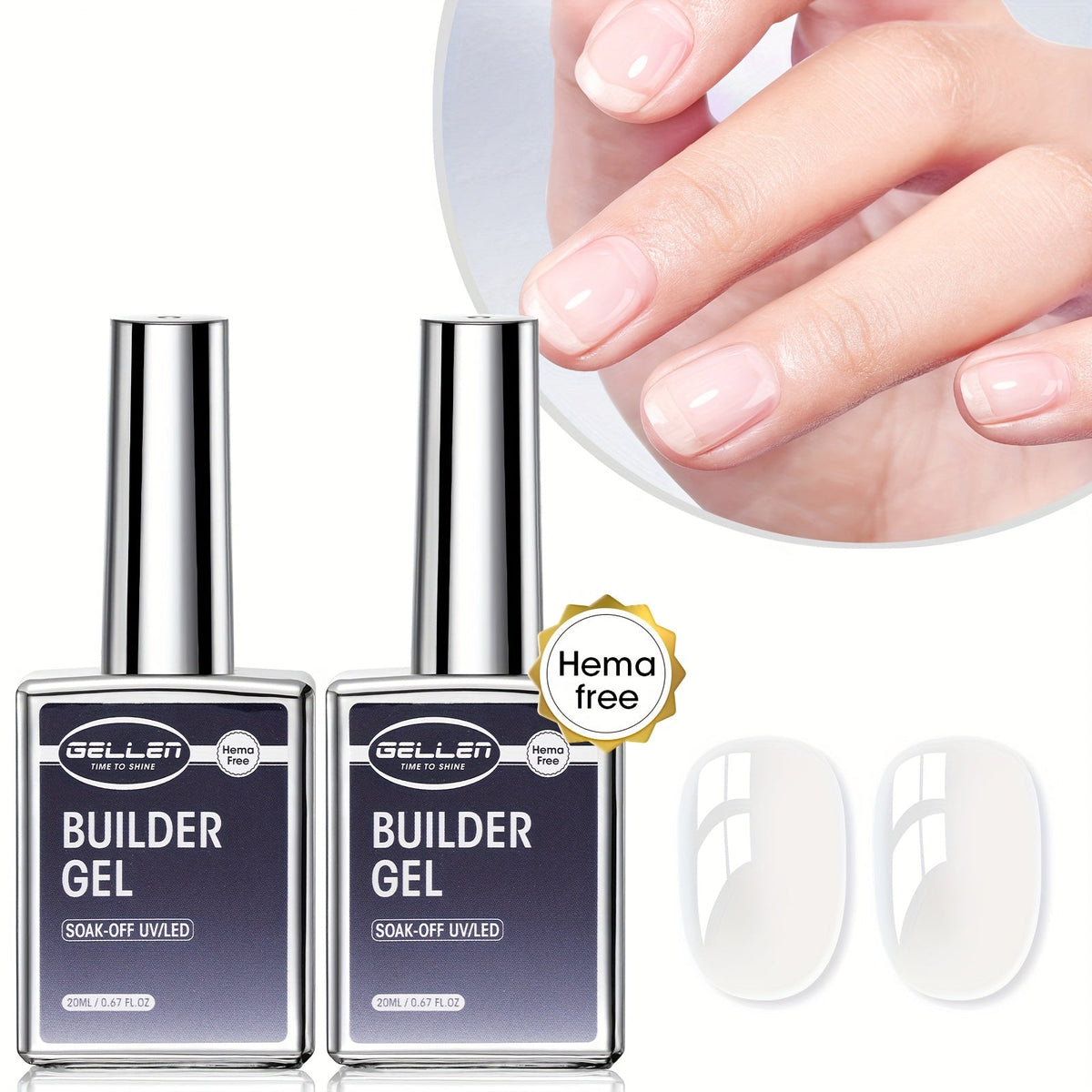 Clear Builder Gel HEMA-Free 5-in-1 2pcs 1.35oz — Nail Extension Strengthener Apex Construction Art Sealing & Repair | Soak-Off UV LED 28+ Days Chip-Proof Wear for Sensitive Skin Salon & Home Use
