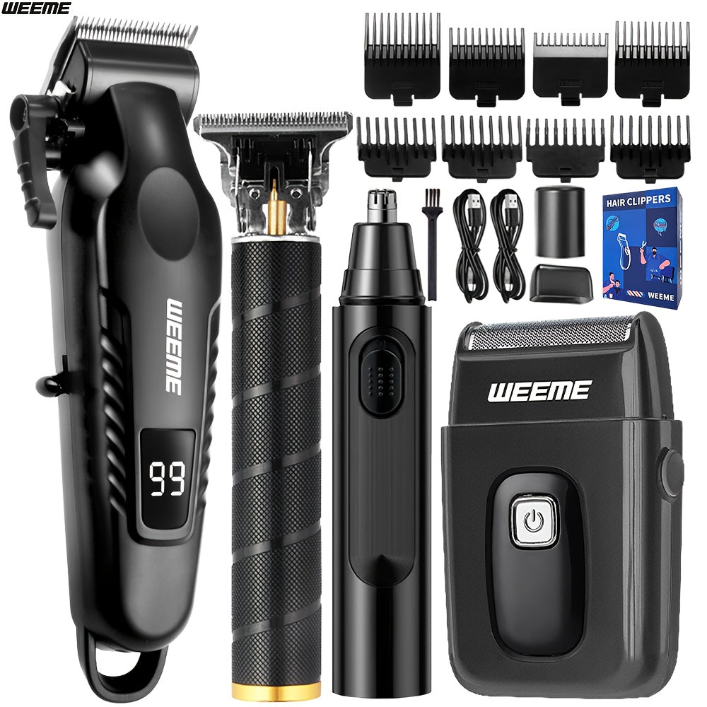 Zinc Alloy Men's Grooming Kit – USB Rechargeable Hair Clipper, Nose Trimmer, Electric Shaver & Detail Trimmer Set, 3500mAh Battery, 1-4 Piece Options, White Black Gold Gift for Men