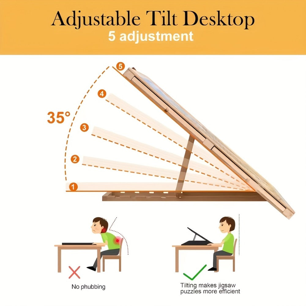 Tilting Jigsaw Puzzle Board Table for 2000-Piece Projects with 4 Magnetic Drawers