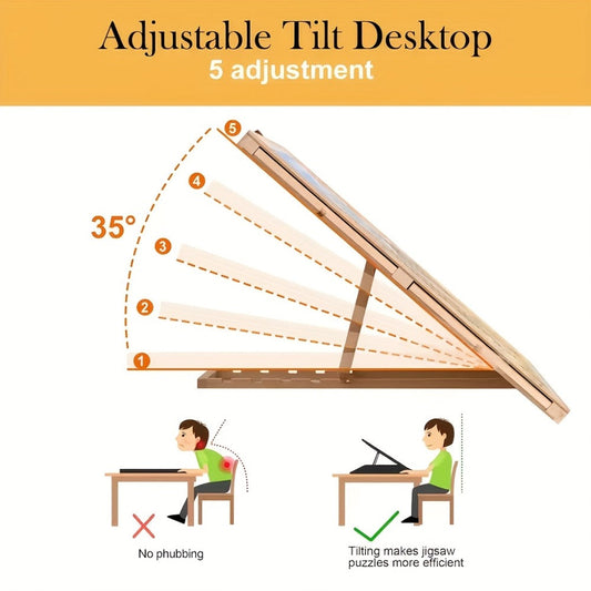 Tilting Jigsaw Puzzle Board Table for 2000-Piece Projects with 4 Magnetic Drawers