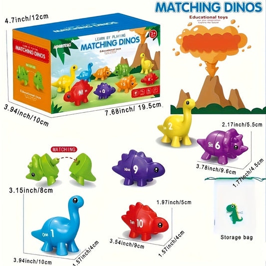 Dinosaur Number Matching Toy, 10 Pairs for Toddlers Ages 1–3