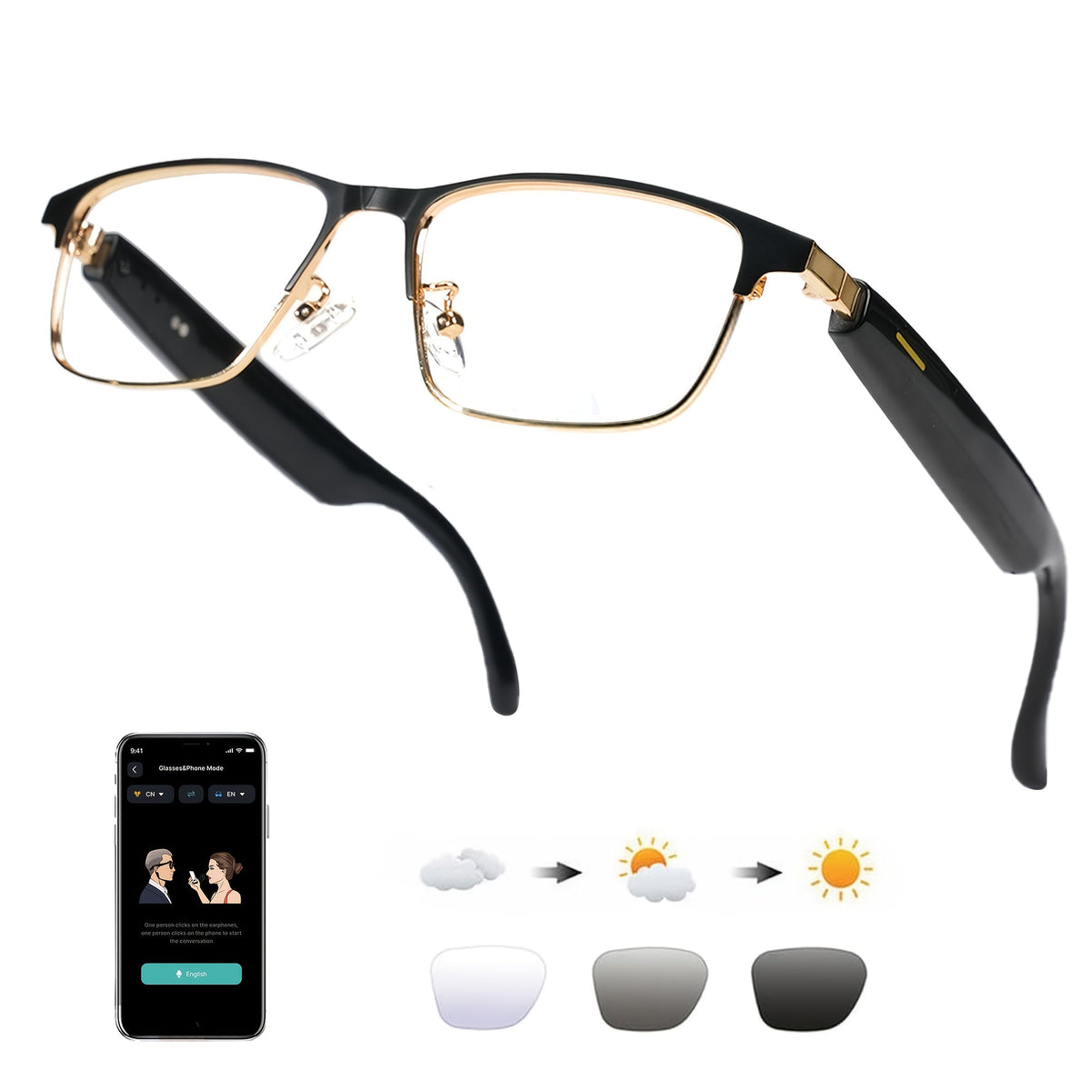 AI Smart Glasses with Real-Time Translation for 160+ Languages, ChatGPT Voice Assistant, HD Calls & Hi-Fi Music – Open-Ear Audio Glasses for Men & Women