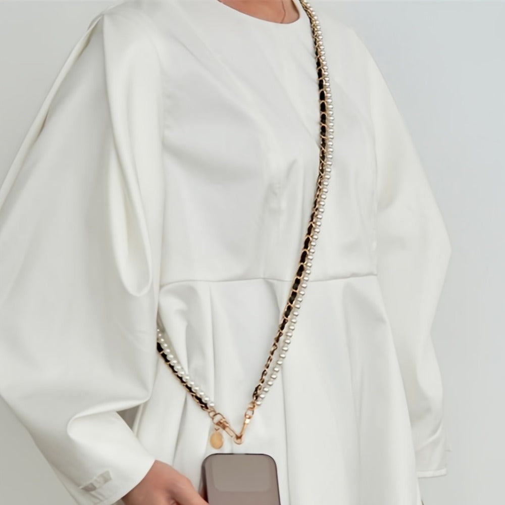 Pearl Double Chain Phone Strap Crossbody Wristband Lanyard for Women Girls – Faux Pearl Leather Clip-On Hanging Chain Strap for iPhone Samsung Android Smartphones – Aesthetic Y2K Fashion Accessory Black White