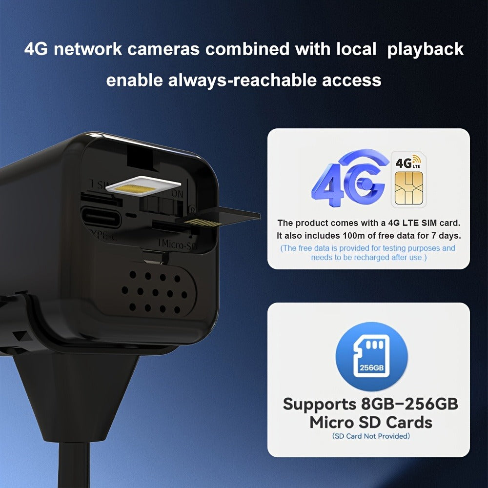 4G LTE Security Camera 4K Wireless No WiFi Needed – Infrared Night Vision, Rechargeable Battery, PIR Human Detection, Two-Way Audio, No Power Plug Required, Works Anywhere with Cell Signal