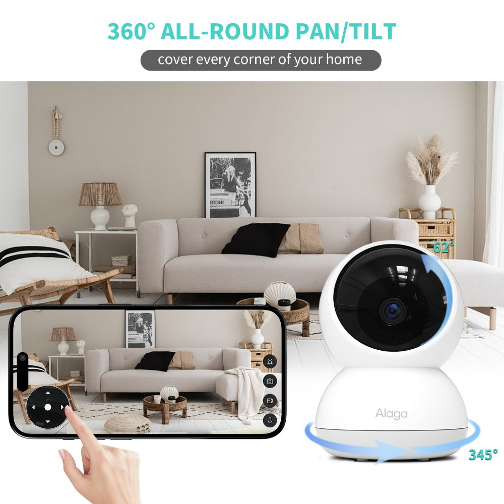 2K 4MP Indoor Security Camera 360° Full View, Dual Band 5G/2.4G WiFi, AI Motion Detection, Night Vision, Two-Way Audio, App Monitoring – Home & Office Surveillance