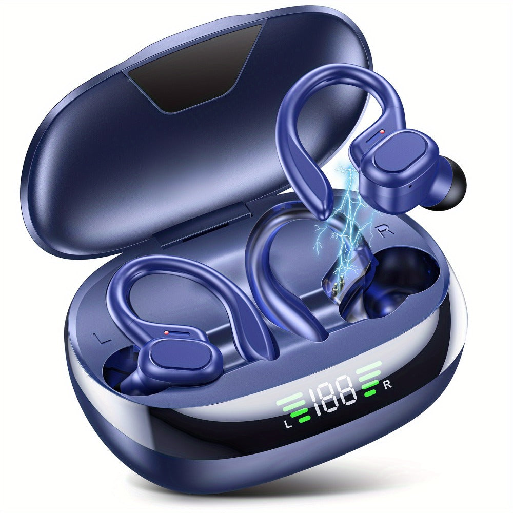 Colorful Sport Earhook TWS Earbuds Bluetooth 5.4 LED Digital Display Charging Case Touch Control Stereo In-Ear Wireless Sport Headset Black Red Blue