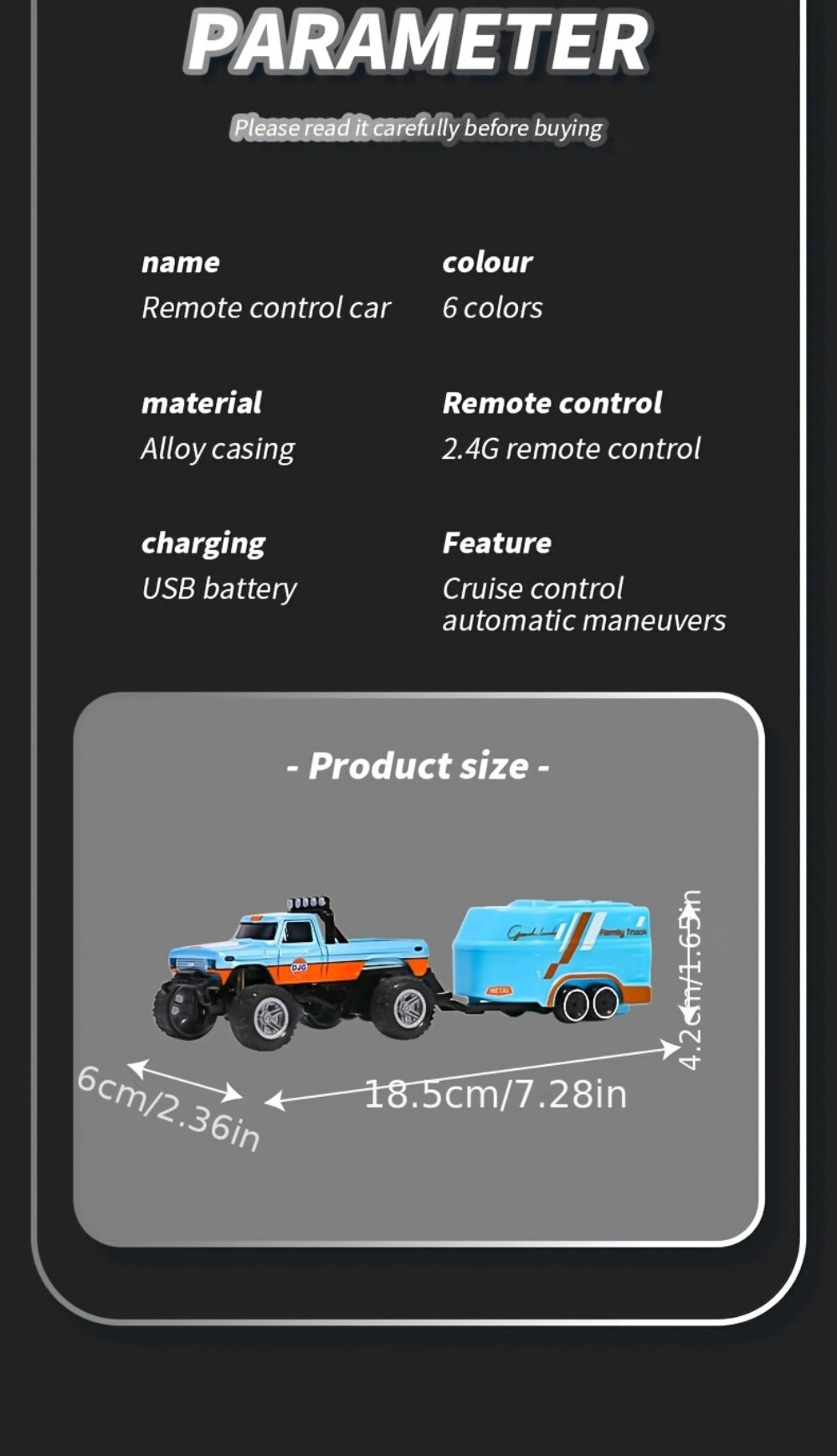 1:64 Scale Mini RC Off-Road Truck with Shock Absorbers, Alloy Body