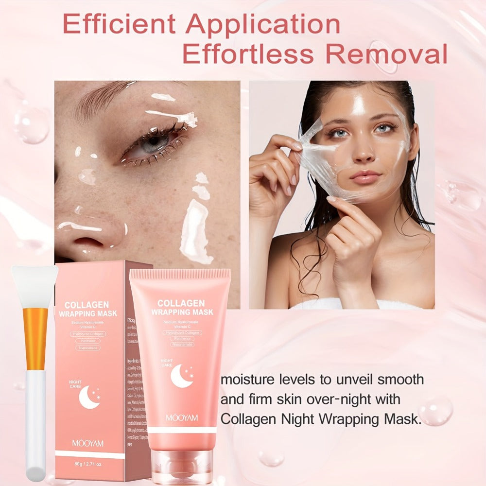 Collagen Night Mask Korean Skincare – Gel Face Mask with Applicator Brush, Hydrolyzed Collagen, Niacinamide, Vitamin C & Hyaluronate for Hydration & Plumping, Paraben-Free, 80g (MOOYAM)