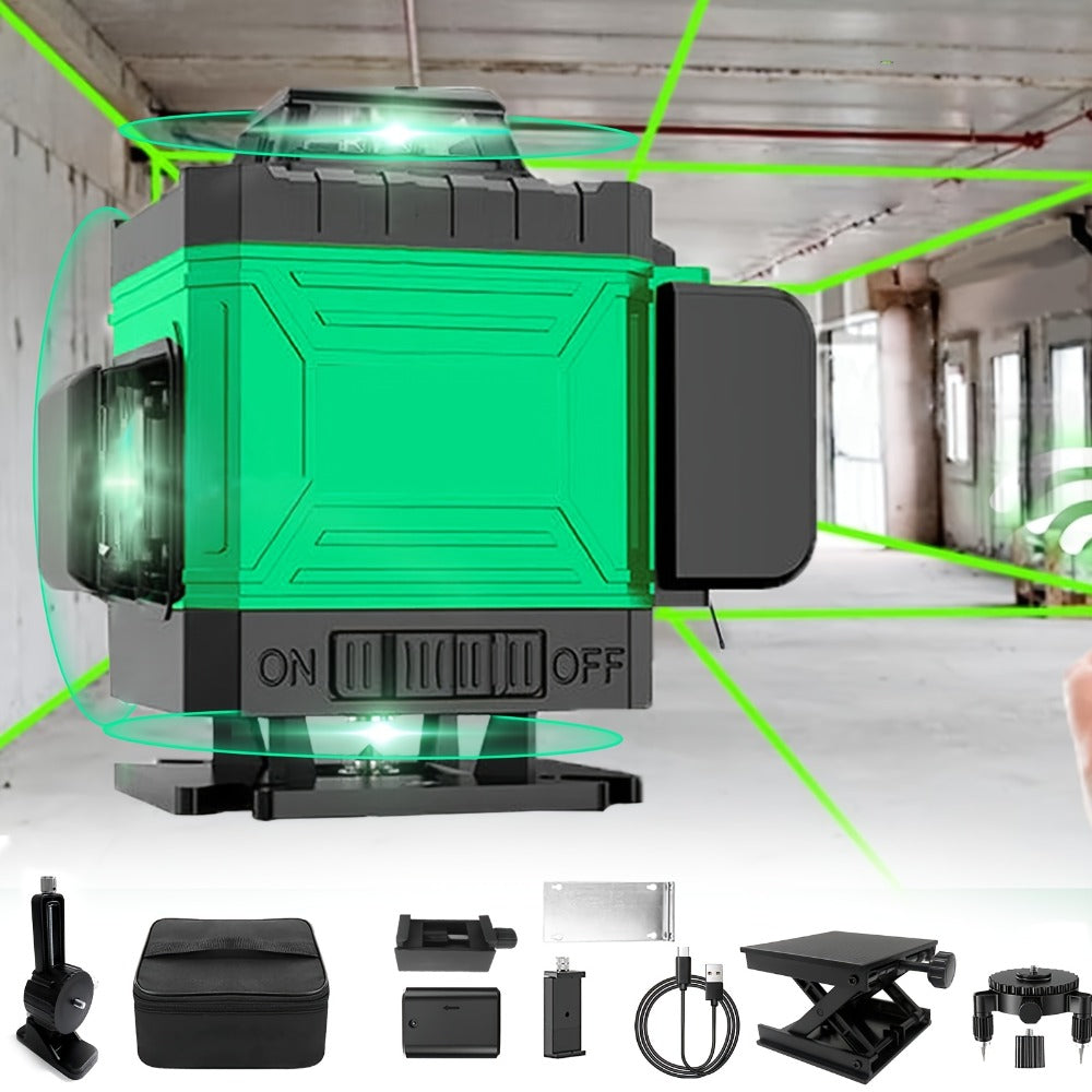 16-Line 4D Laser Level 360° Self-Leveling Cross Line Laser with Rechargeable Battery – Professional Rotary Laser for Construction, Tiling, Framing & Interior Alignment