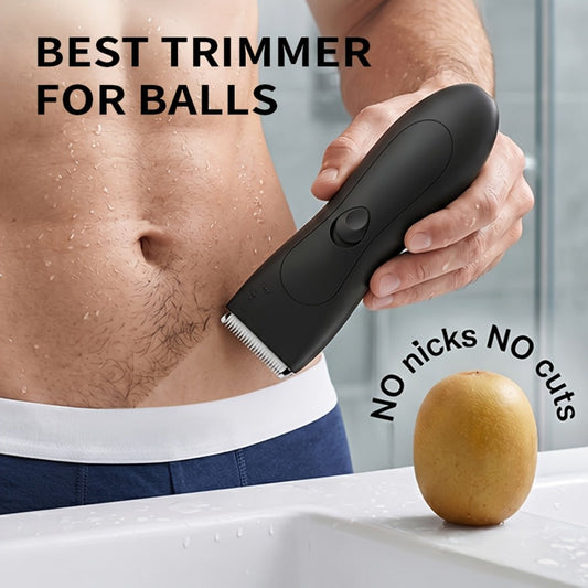Waterproof Body Hair Trimmer for Men IPX6 Electric Groomer Replaceable Ceramic Blade - Full Body Manscaping Chest Groin Underarm Back Hair Shaver Wet Dry Black Purple Gift
