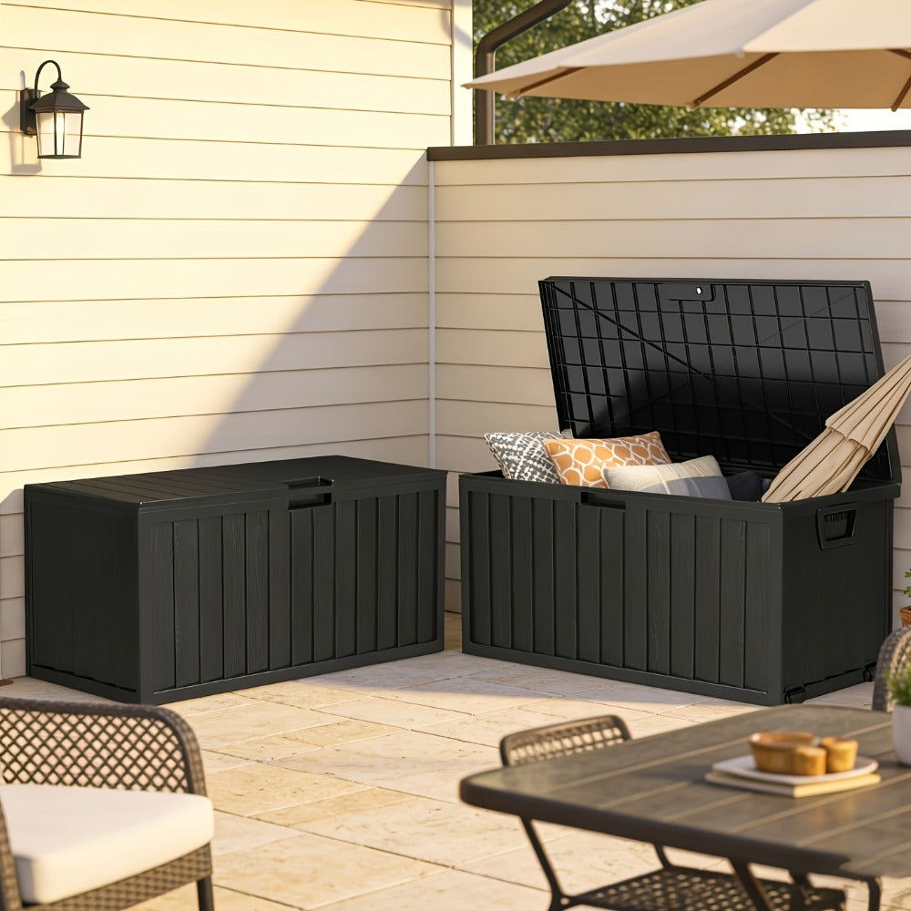 Waterproof Deck Box Outdoor Storage Cabinet 35/75 Gallon – Enhanced Version with Handles & Wheels | Large Patio Storage Box for Pool Accessories, Garden Tools & Outdoor Gear | Easy Assembly Lockable