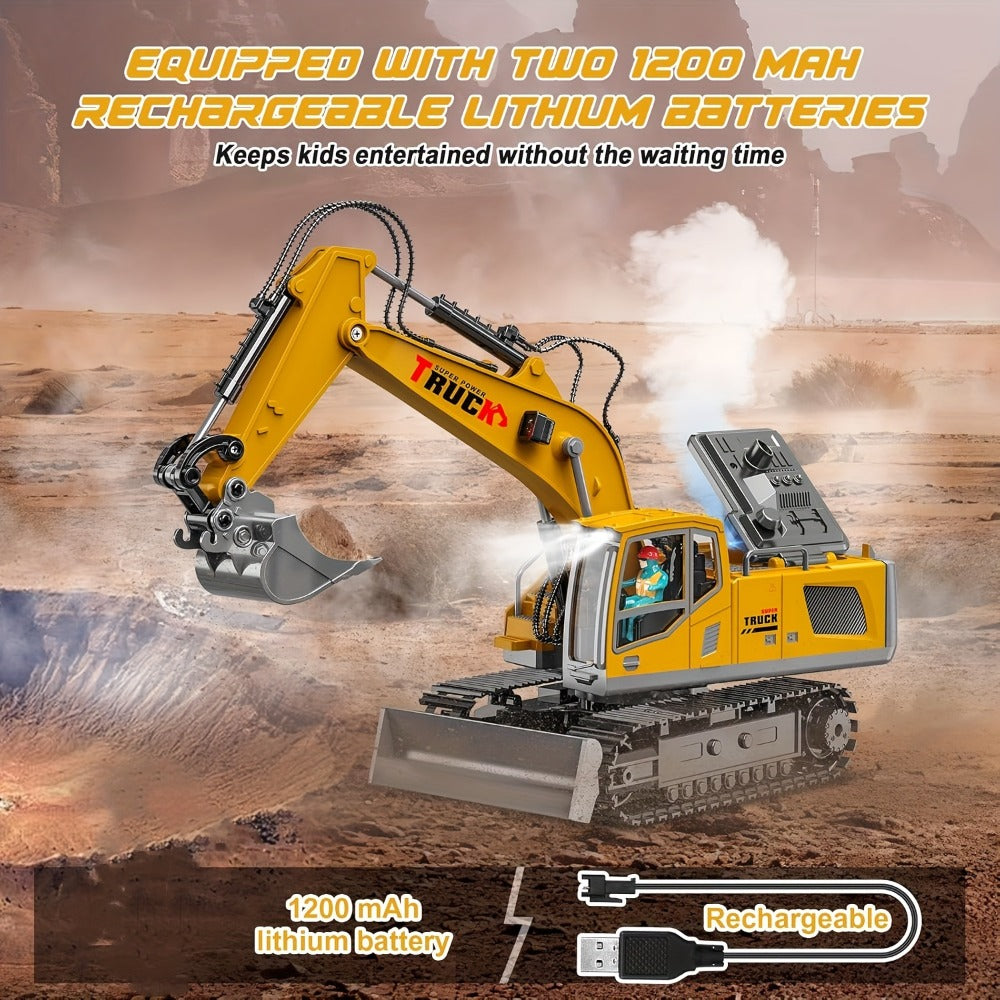 RC Excavator with Metal Shovel, LED Lights, 13CH or 17CH