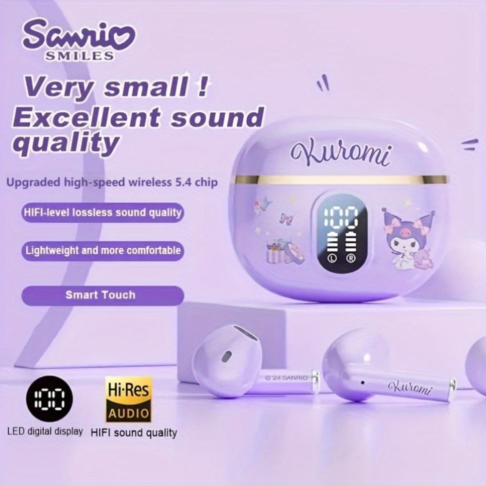 Kuromi Pompompurin Open-Fit Wireless Earbuds 360° Environmental Awareness LED Digital Charging Case Touch Control All-Day Comfort Sports Casual Authorized Sanrio Character Gift