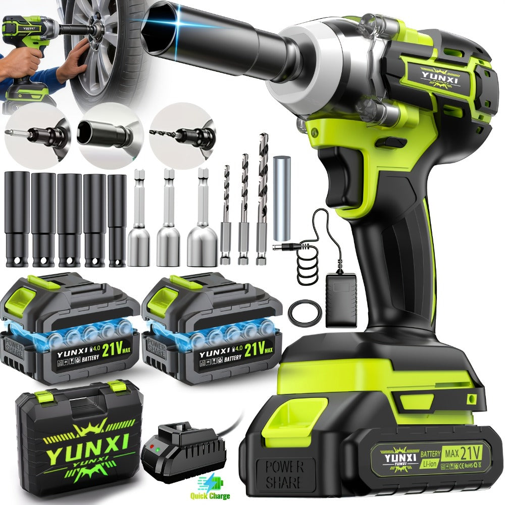 Cordless Impact Wrench Brushless Motor 3-in-1 High Torque – Rechargeable Battery, Lightweight Design, Variable Speed, for Car Repair, Auto Mechanic, Construction, Workshop & Household Maintenance – Multiple Battery & Accessory Configurations