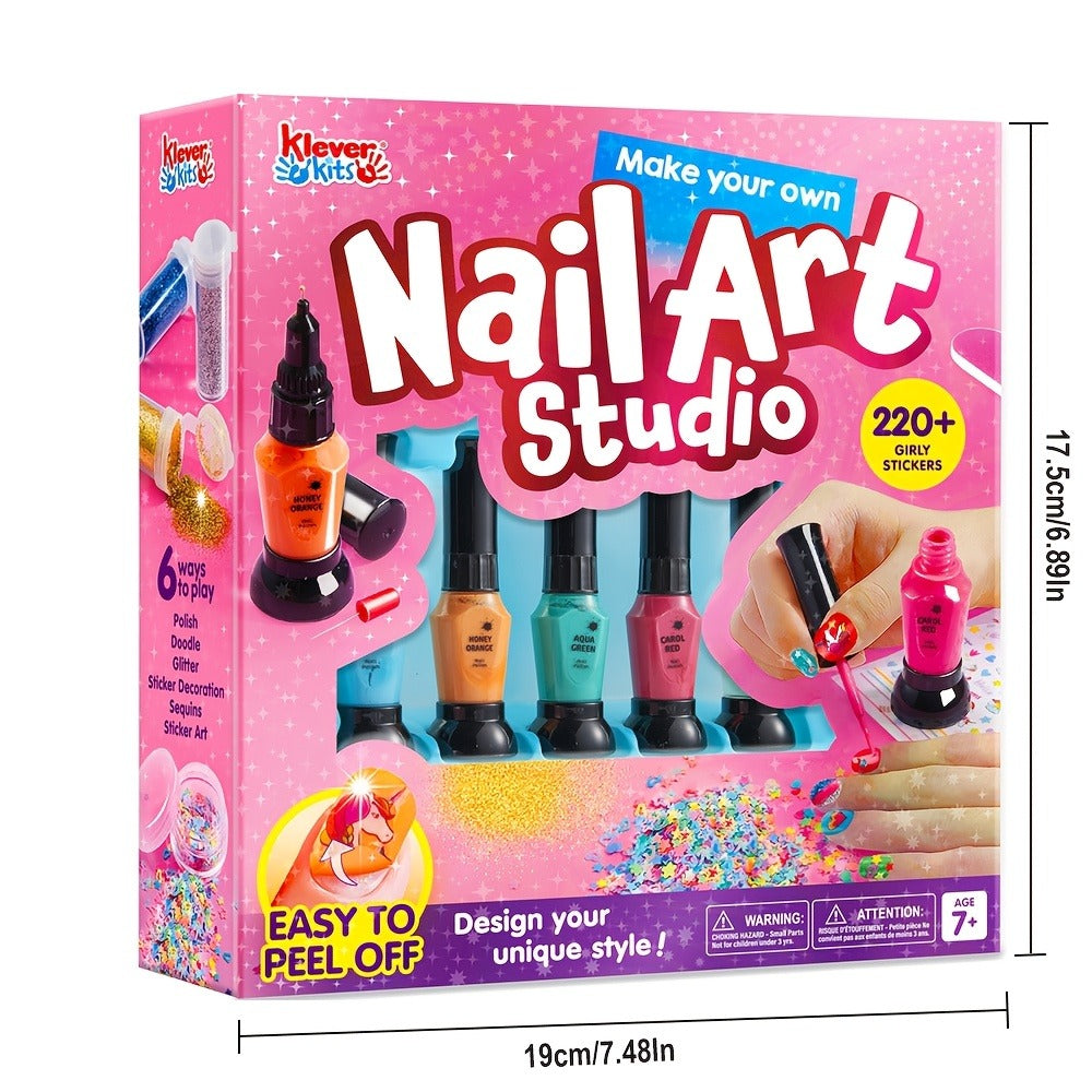 Kids Nail Art Kit with 220+ Stickers, Glitter & Polish Brush Pens