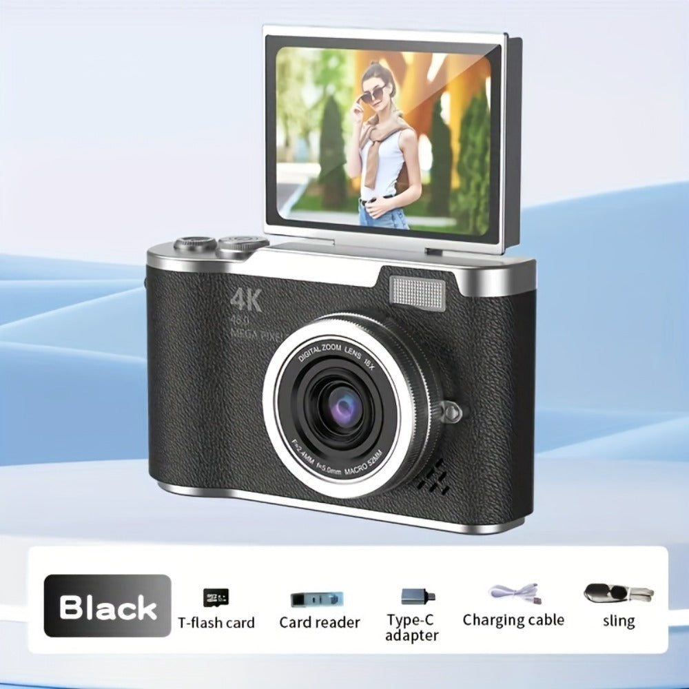 4K HD Digital Camera 2.4-Inch Flip Screen for Beginners Vlogging Photography Video Recording Compact Point and Shoot Camera Perfect Christmas Thanksgiving Gift for Kids Teens Adults