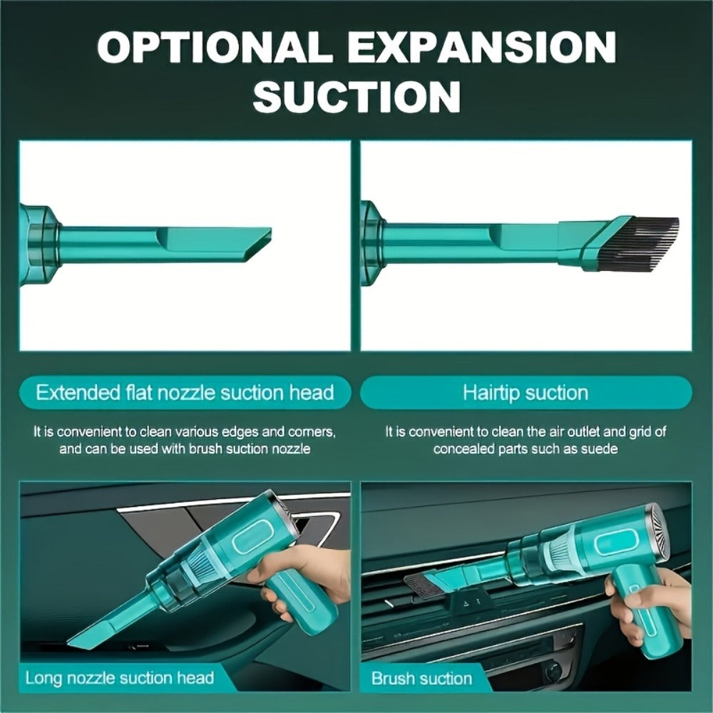 Cordless Mini Vacuum Cleaner 3KPa Strong Suction, USB-Powered Portable Handheld Vacuum with Long Reach Tube & Brush Heads, Lightweight Compact Design for Car, Home, Office, Keyboard, Electronics