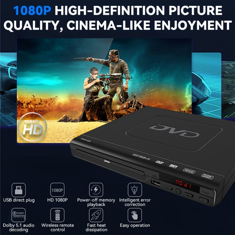 1080P Full Region DVD Player for Elderly, HD AV Output USB Direct Read Smart Error Correction, Easy Home DVD Player with Remote Control, Supports DVD CD VCD SVCD & USB Flash Drive
