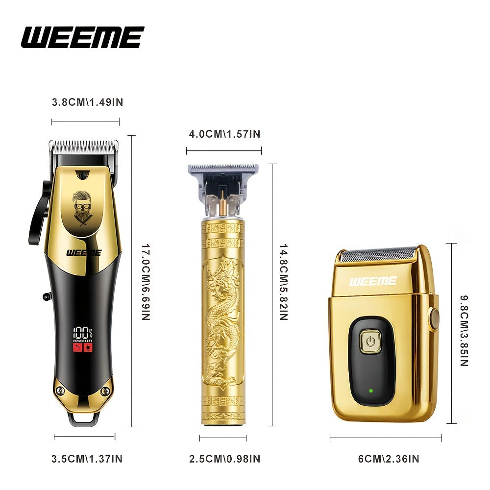 Hair Clipper Beard Trimmer for Men USB-C Rechargeable Electric Razor Dragon & Phoenix Design 4 Guide Combs - Hair Shaving Cutting Body Grooming Kit Gold Black Bronze