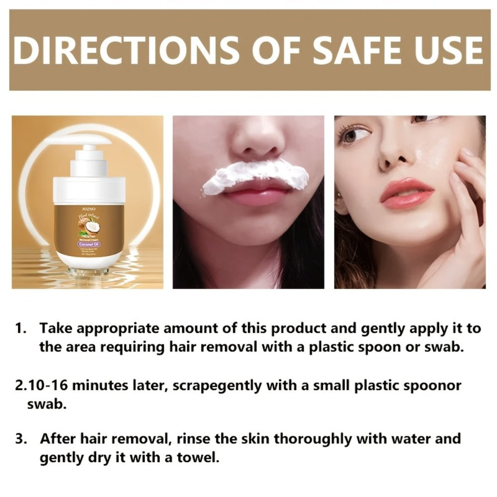 Coconut Oil Hair Removal Cream 2-Pack Gentle Depilatory for Women & Men — Natural Ingredients Deeply Hydrating Minimizes Irritation, Smooth Skin for Face Legs Arms Body, At-Home Painless Hair Removal Set