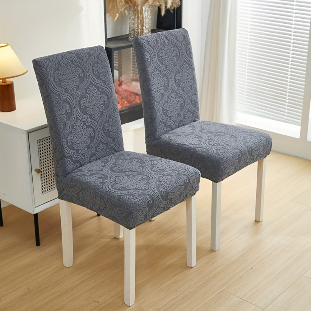Dining Chair Covers Stretch Velvet Washable Removable Slipcovers Set of 4 or 6 for Kitchen Home Hotel Banquet — Elastic Band Silver Fox Velvet 200GSM
