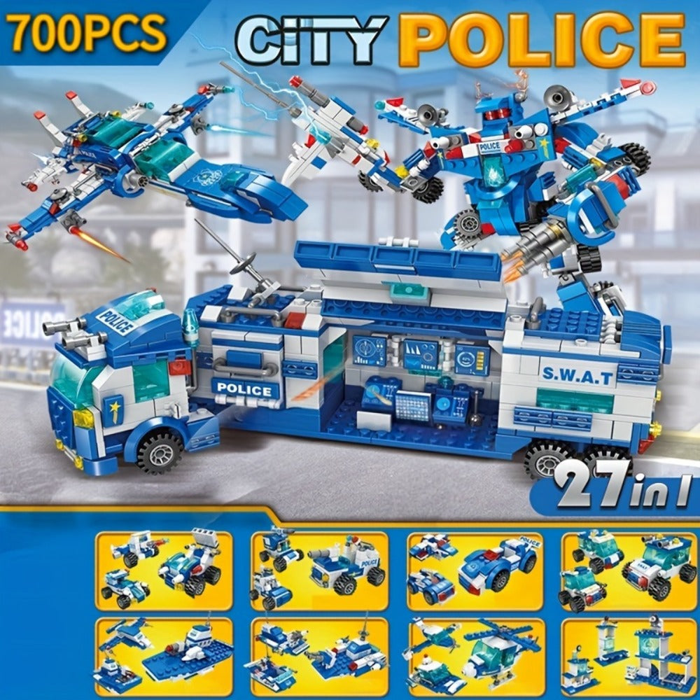 City Police Building Block Set, 700 Pieces with Patrol Vehicles