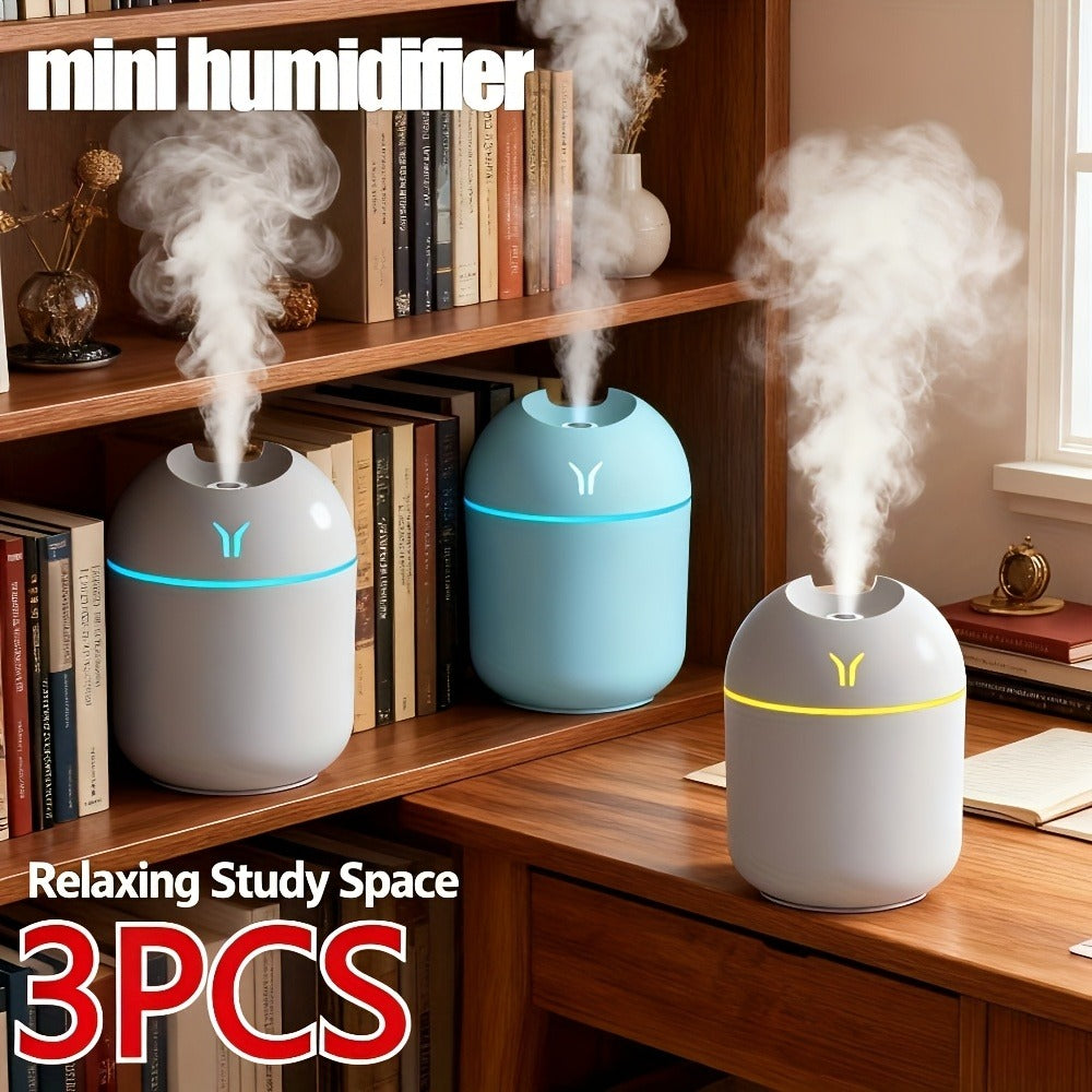 Aroma Diffuser Humidifier USB Mini – 3 Pack Cool Mist with Color Night Light, Portable for Bedroom, Car, Home & Dorm, Keeps Air Fresh & Plants Healthy, Gift for Men & Women (White+Blue+White)